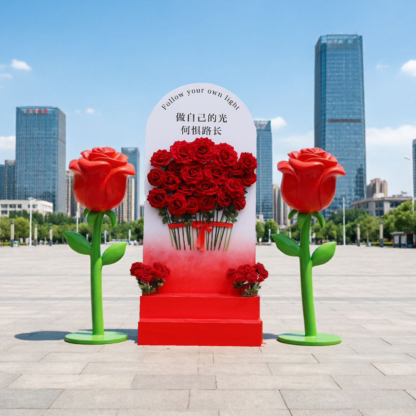 网红花仙子雕塑玫瑰花背景板景区婚礼布置拍照打卡玻璃钢装饰摆件