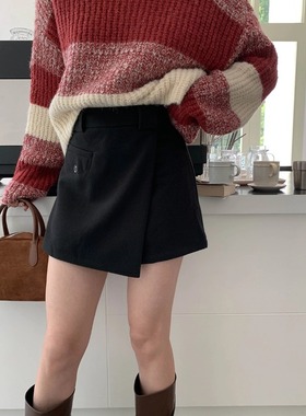 3th Morning 小众设计感 不规则高腰显瘦A字毛呢短裙