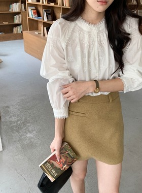 3th Morning 早秋新款 南法风重工镂空刺绣花边领衬衫