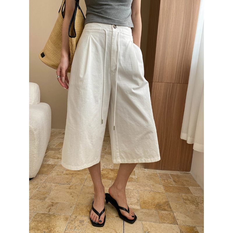 司南 随性腔调 时髦百搭抽绳高腰休闲显瘦直筒七分阔腿裤 SN7302