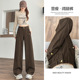 秋装 新款 高腰显瘦工装 摩卡棕色阔腿牛仔裤 设计时尚 休闲直筒