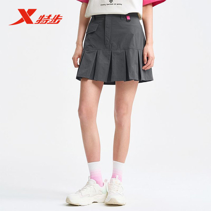 特步女装裙子2025夏季新款女士运动运动羽毛球防走光半裙百褶裙