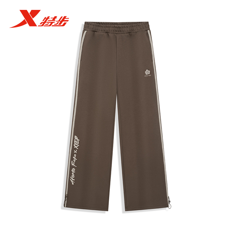 特步阔腿裤女2025冬加绒宽松直筒运动裤针织休闲长裤975428630248