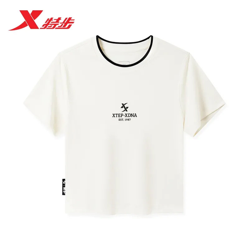 特步短袖T恤女2025夏季新款圆领短T运动休闲棉针织衫975328010487,运动服/休闲服装,运动T恤,淘宝优惠券,粉丝福利购,淘宝优惠卷