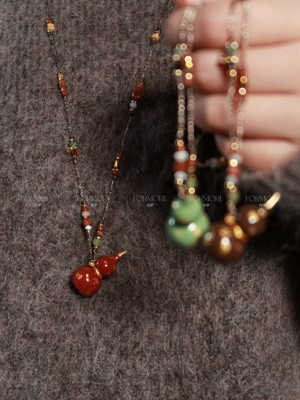 新中式复古福禄葫芦项链手工串珠民族风长款毛衣链小众文艺国风女