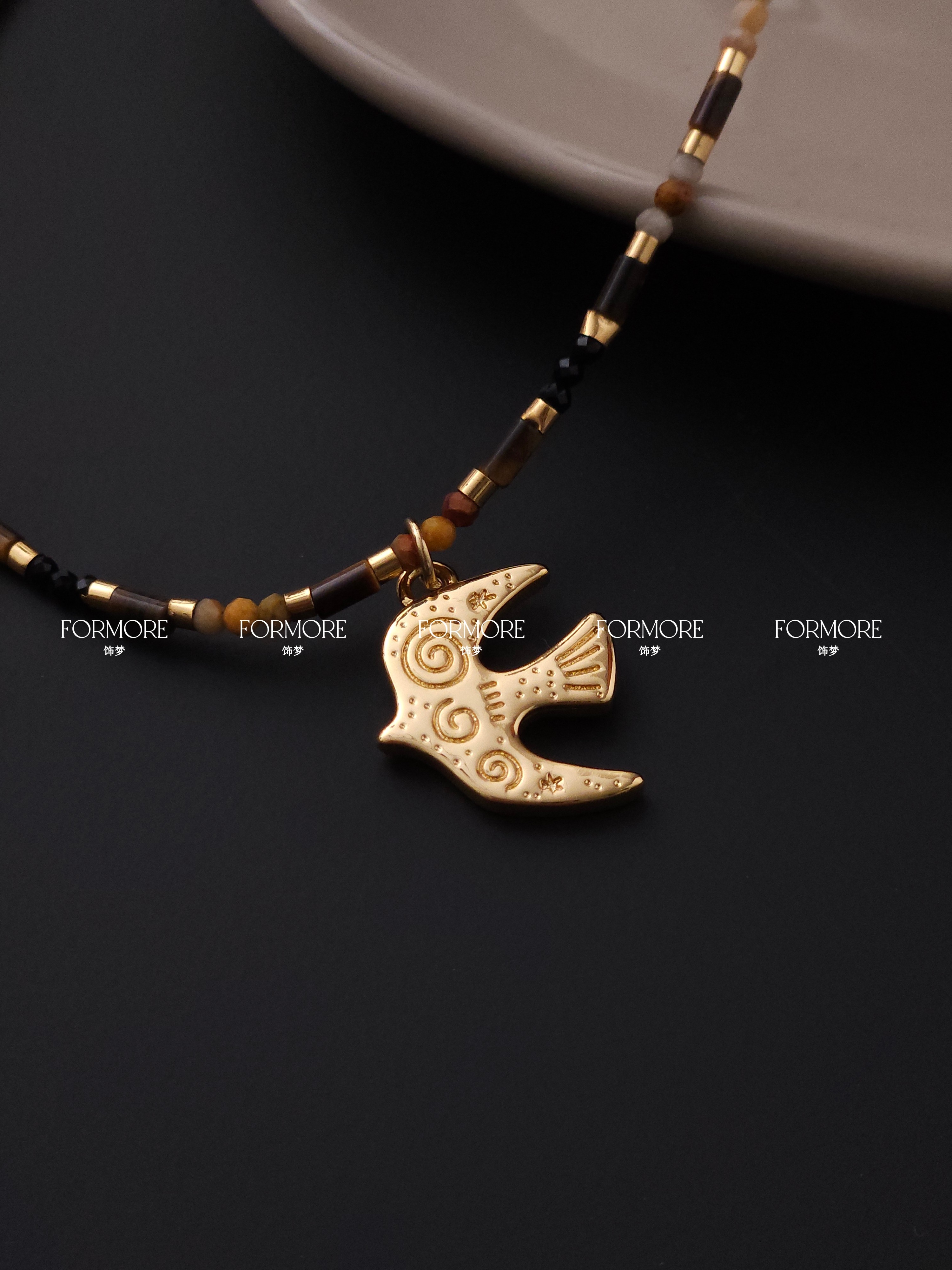 复古民族风国风手工串珠项链长款毛衣链高级感轻奢虎眼石琉璃玛瑙