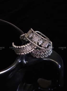 法式复古镂空蕾丝戒指马眼锆石八芒星开口戒圈韩系ins风小众设计