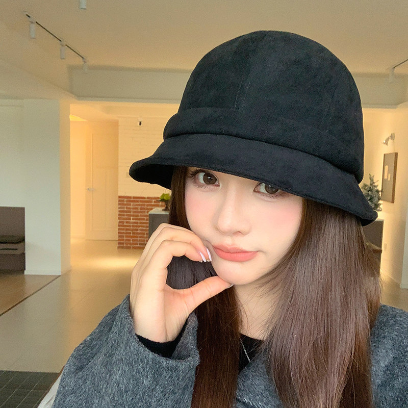 秋冬帽子女麂皮绒渔夫帽素颜轻奢帽子