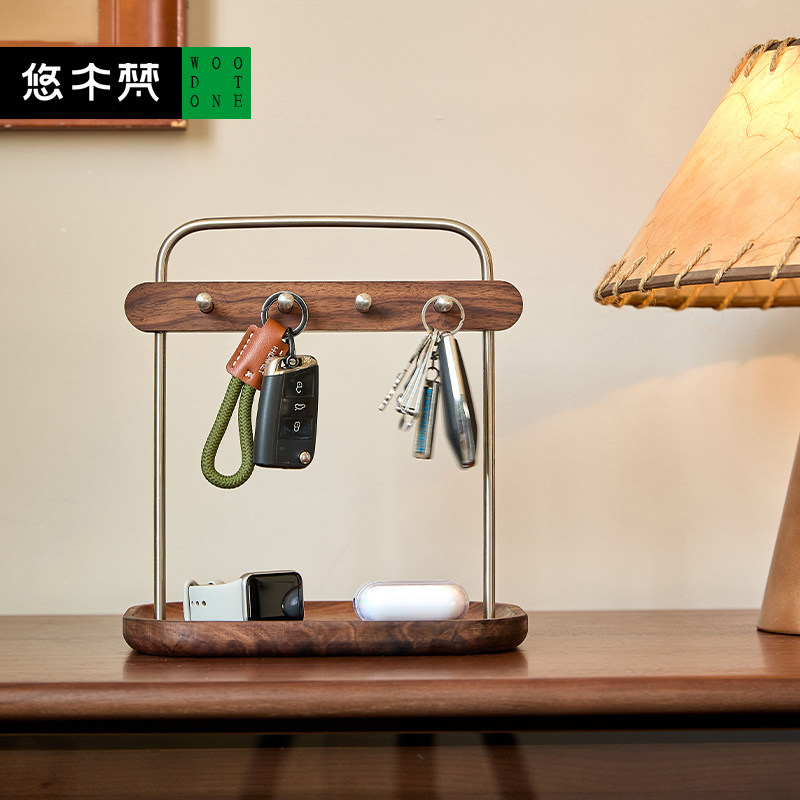 实木玄关挂钥匙架收纳摆件入户门口钥匙收纳盒进门钥匙托盘高级感