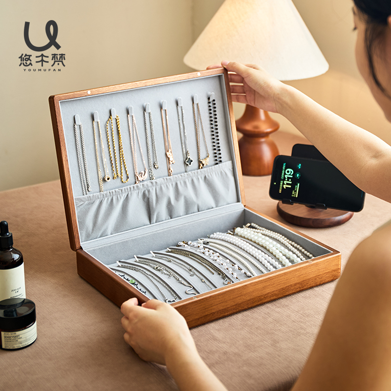 木质项链专用首饰盒高档精致大容量实木饰品收纳盒珠宝黄金存放盒