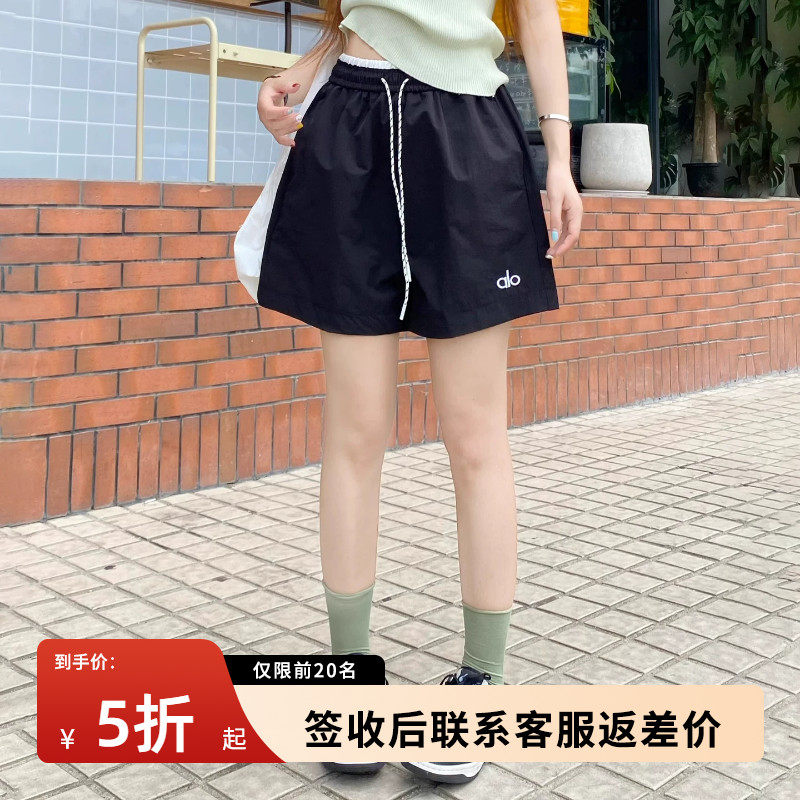 字母刺绣短裤女夏季薄款2026新款黑色工装速干阔腿裤美式运动裤