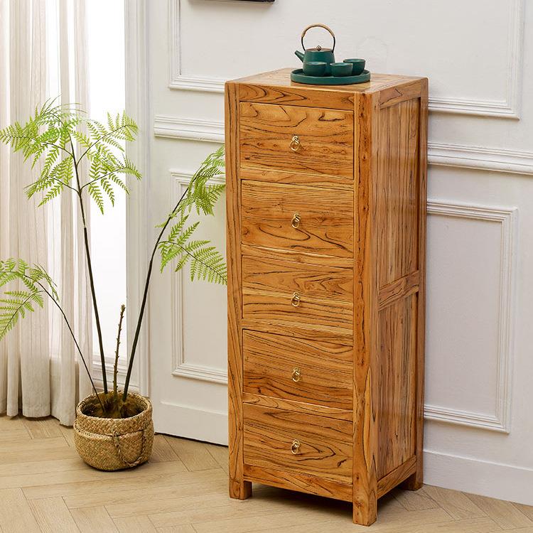 老榆木五斗柜新中式实木收纳斗柜客厅原木抽屉式落地储物柜