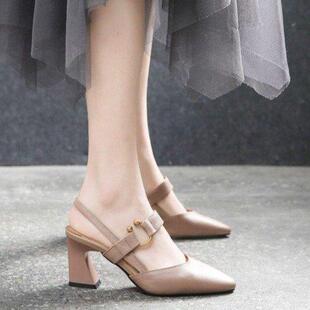 半包头凉鞋女仙女风2025年新款配裙子夏季粗跟一字扣带高跟鞋