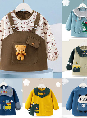 宝宝罩衣防水防脏儿童秋冬季女男宝反穿衣围兜吃饭衣外穿婴儿围裙