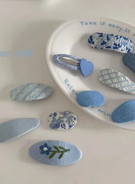 蓝色纹理可爱INS风宝宝发夹BB夹套装儿童边夹发饰少女夹子头饰夏