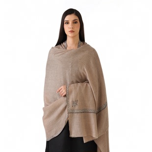 印度克什米尔手工编织Pashmina Sozni 天然羊绒瑜伽披肩围巾