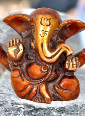 印度国际直邮黄铜微型Ganesha象头神像雕刻 2.5 英寸 迷你摆件