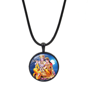 印度冥想Krishna Radha拉达和克里希纳项链瑜伽吊坠护身符