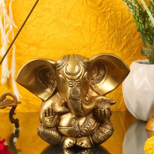 印度国际直邮手工黄铜Appu Ganesha 象头神雕像 大耳朵 6 英寸