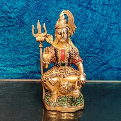 印度手工黄铜湿婆神雕像Aashirwaad Mudra Lota神圣石雕8.5英寸