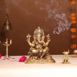 印度手工制作黄铜Ganesha象头神像（9 英寸）雕像