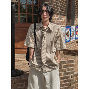 网图 2026夏季潮流条纹领带短袖衬衫男CD6416-特P40