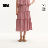 商场同款 森马半身裙女夏木耳边格子肌理长裙2026新款 甜美蛋糕裙M
