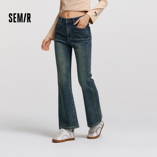商场同款 长裤 森马牛仔裤 显瘦潮流2024冬季 百搭 女加绒喇叭裤