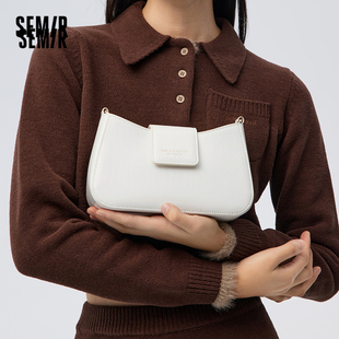 森马包包斜挎包女白色百搭高级感小众设计单肩包腋下包通勤女包