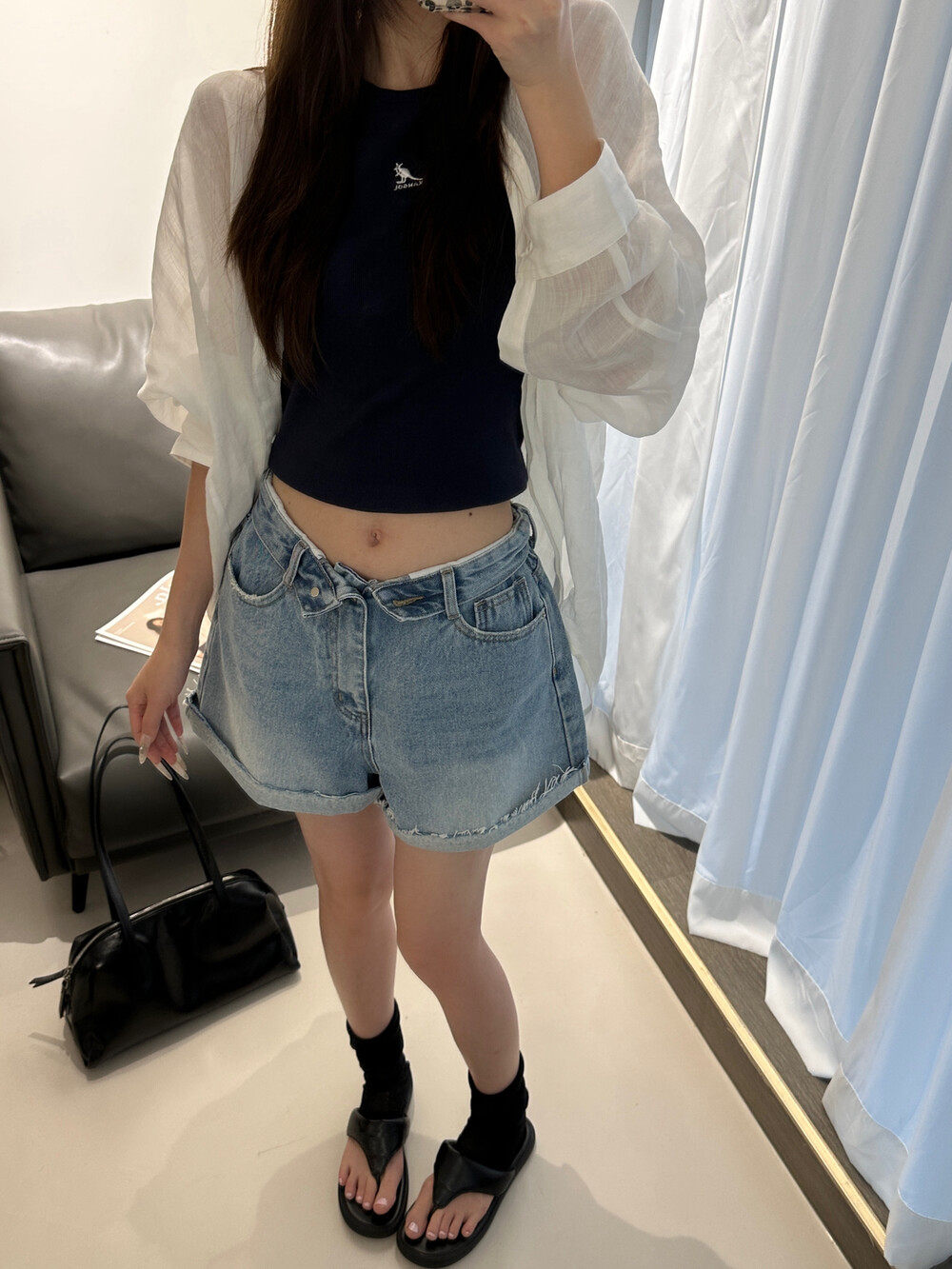 26夏上新OLEANA牛仔裤腰头翻边毛边韩版夏日牛仔短裤9963#