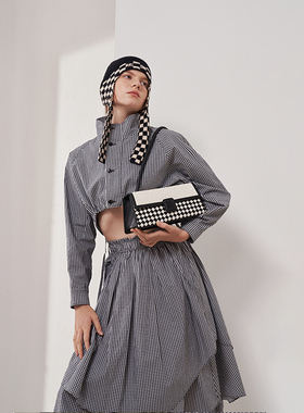 FAROE FOREST商务黑白棋盘格腋下包女