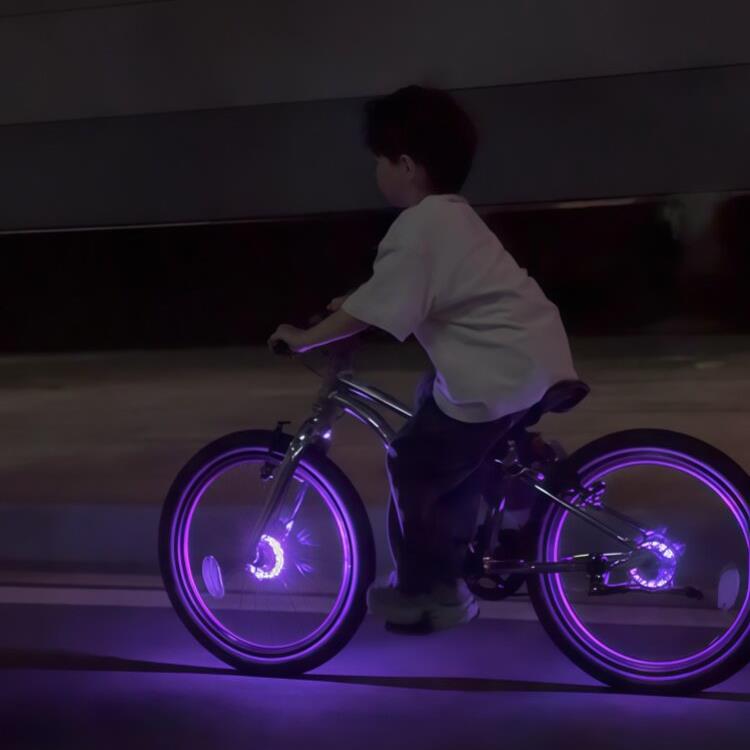 儿童平衡车花鼓灯公路山地车夜骑灯USB充电智能自动发光车轮装饰.
