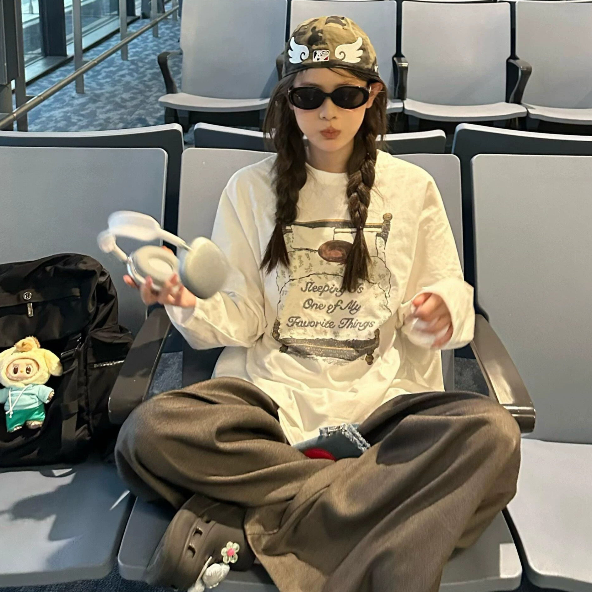 复古字母印花长袖T恤女