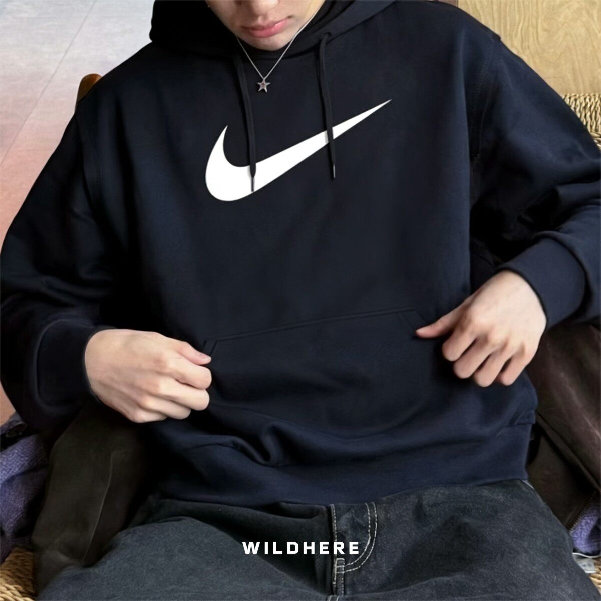 耐克Nike男子春季连帽衫大logo印花速干薄款毛圈卫衣CZ2426-010