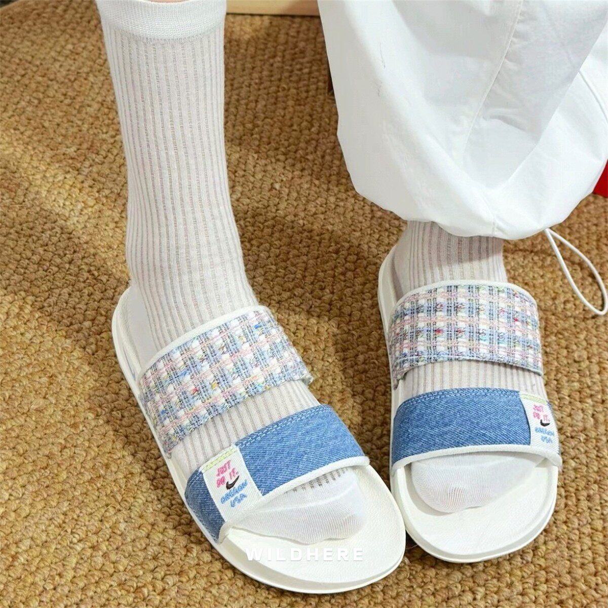耐克Nike牛仔蓝毛毡Offcourt舒适清新缓震软底忍者拖鞋FJ7742-121