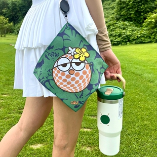 新款高尔夫擦球巾下场打球时尚双面去污渍球包挂饰拉伸挂钩巾毛巾