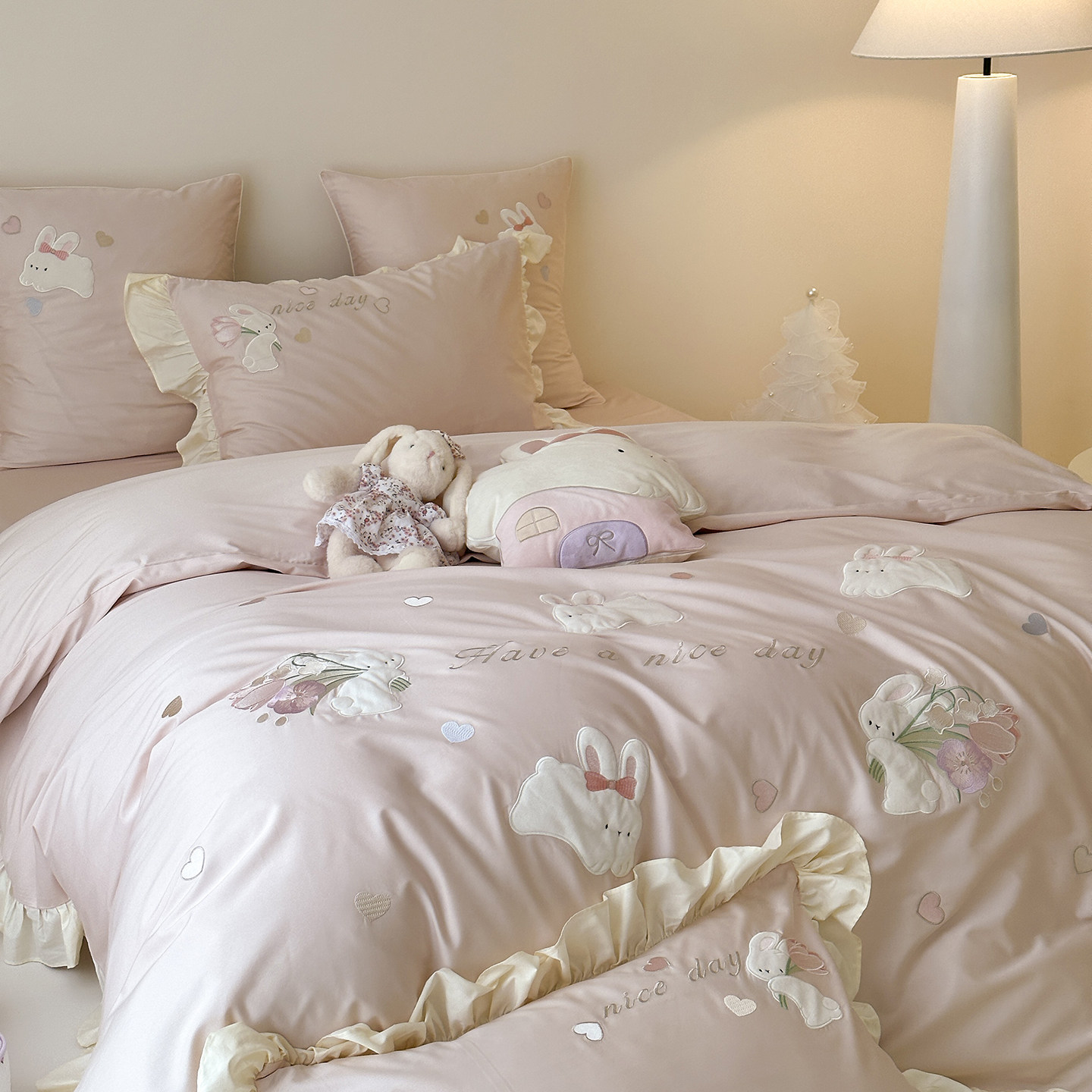 可爱少女心100支长绒棉全棉贡缎刺绣四件套纯棉贴布绣柔软三件套,床上用品,床品套件/四件套/多件套,淘宝优惠券,粉丝福利购,淘宝优惠卷