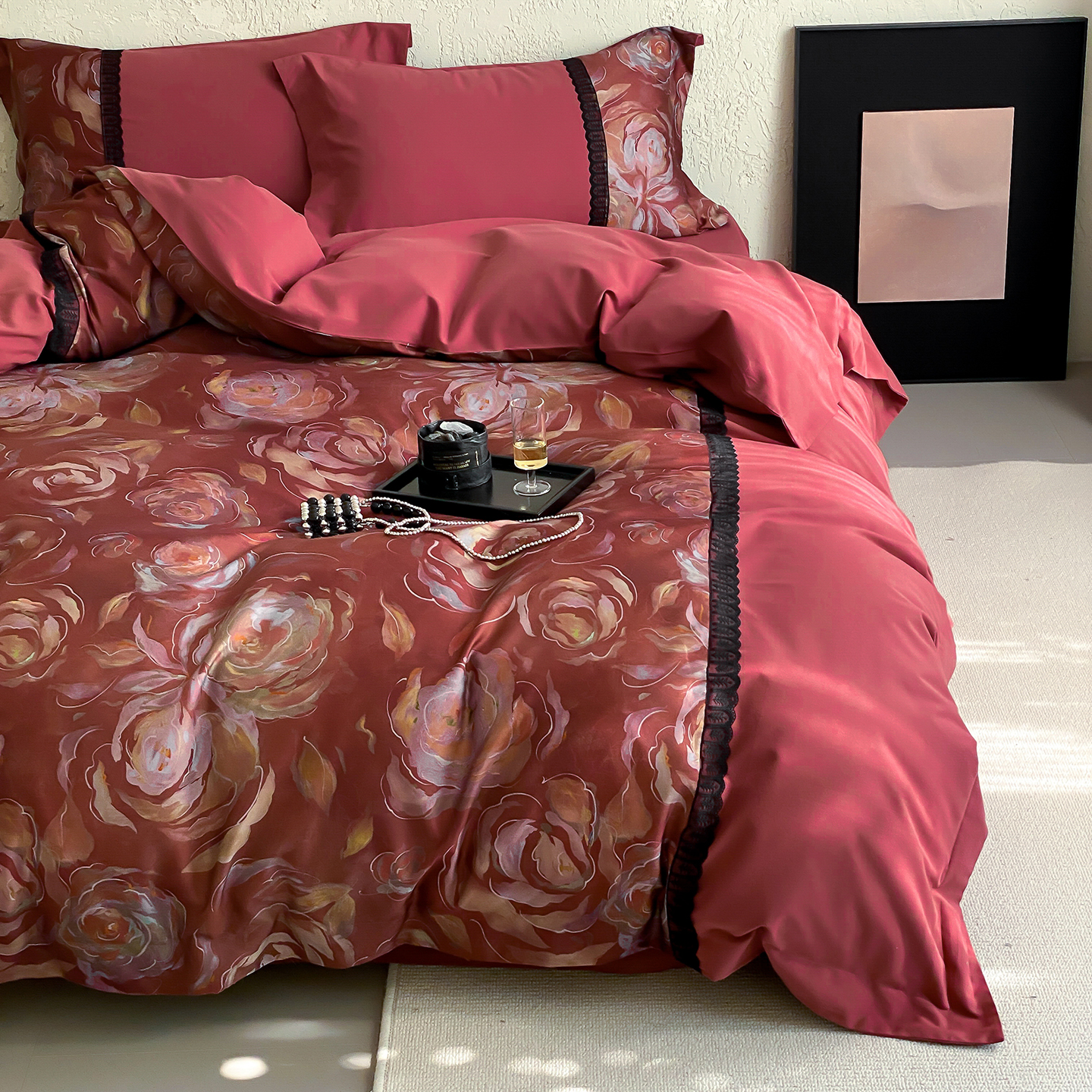 秋冬加厚结婚喜庆复古风全棉磨毛婚庆四件套全棉陪嫁红色床单被套