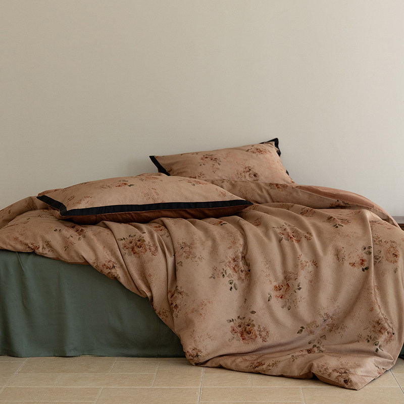 秋冬复古风120支天丝棉磨毛莱赛尔印花四件套裸睡亲肤床单被套2m