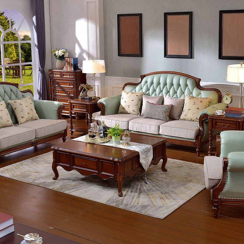美式实木沙发桃花心木乡村三人大小户型复古欧式沙发客厅组合家具