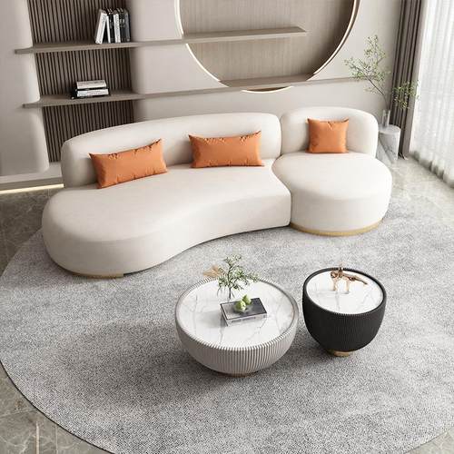 意式极简轻奢弧形沙发 设计师科技布沙发 美容院酒店异形会客沙发