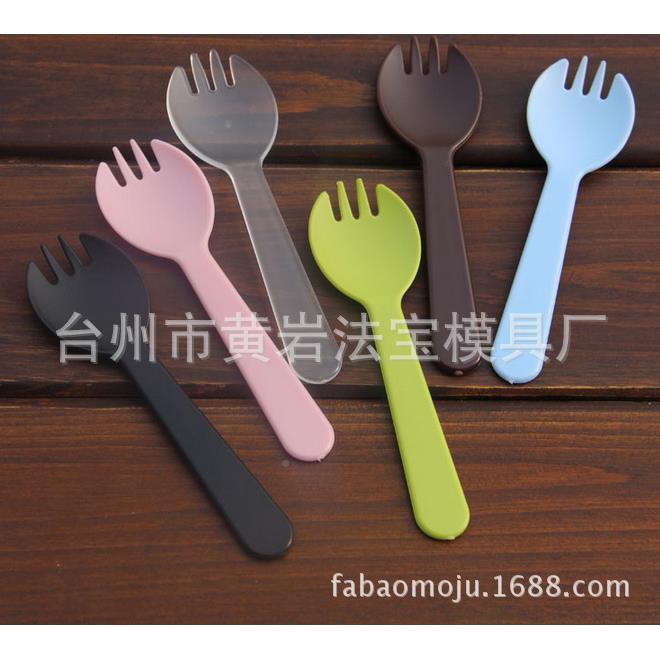 一次性糕叉子UPQ定塑料勺蛋叉三齿叉勺特厚磨砂款模具制注塑加工