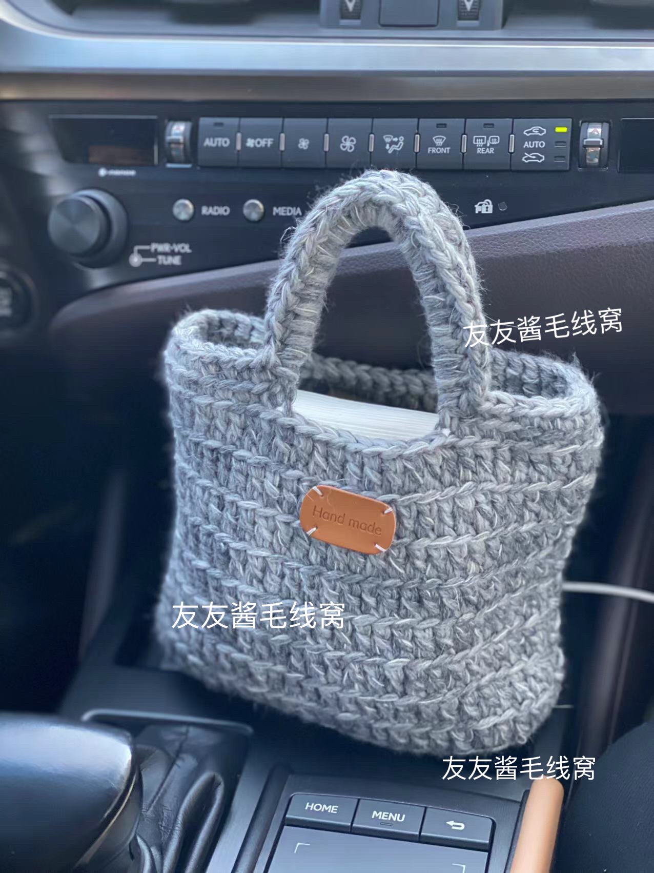 手工diy自制咖色/灰色 手混线菜篮子包包 （成品可售）