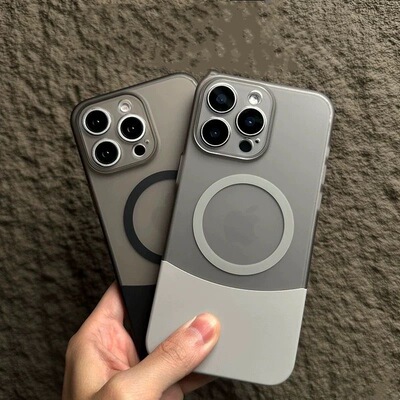 壳雾撞色磁吸拼接壳适用iPhone15pro苹果16pro手机壳15ProMax新款透明12高颜值13男女14promax高级超薄防摔套