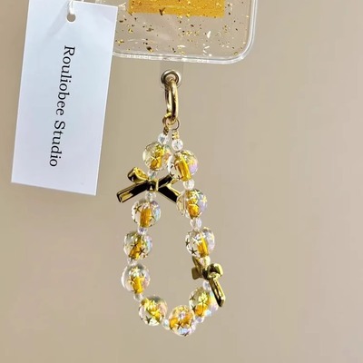 网红甜酷少女彩色手工珠珠链条小清新便携手绳壳手腕带挂绳日韩风