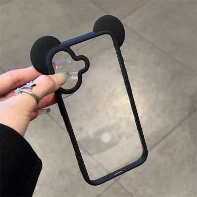 KEWUins风高颜值立体米奇耳朵透明背板适用iPhone16/15pomax情侣手机壳新款苹果14pro闺蜜13简约12防摔保护套