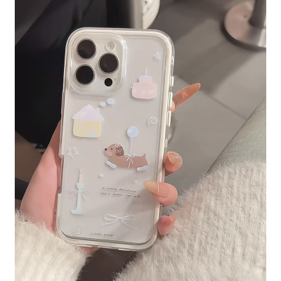 KEWU高颜值房屋气球腊肠狗iPhone16/15壳适用苹果14/13promax二合一透明软壳16Promax少女心可爱卡通韩系新款