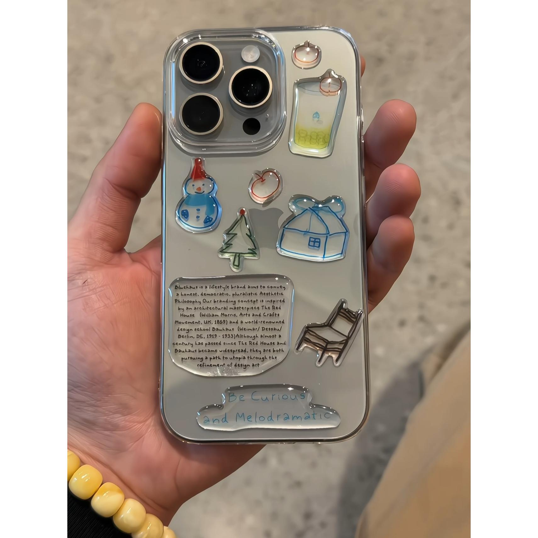 KEWU简约立体雪人diy贴纸适用苹果16promax手机壳16新款iphone15pro高级14pm透明13防摔oppo荣耀华为小米vivo
