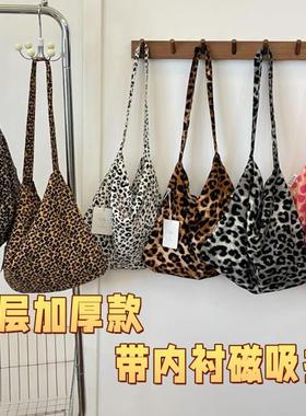 韩国emis同款豹纹帆布包孔孝真章若楠同款购物袋ins风出游斜挎包