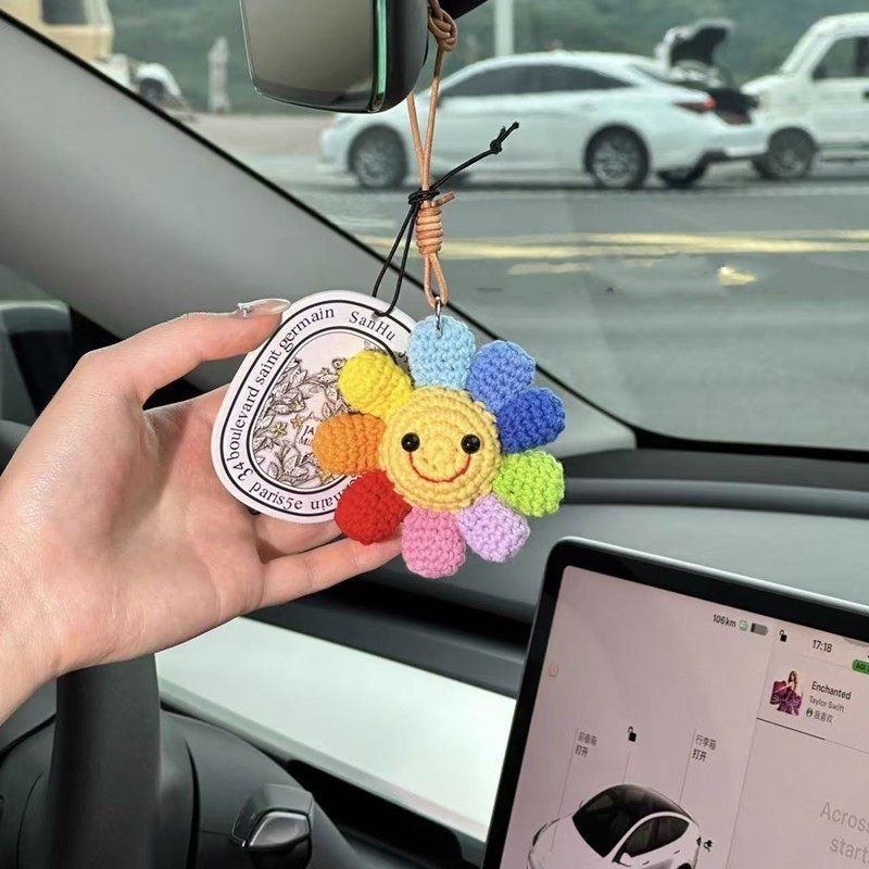 好运彩虹花挂件汽车后视镜装饰包包钥匙扣挂饰手工钩织创意礼物